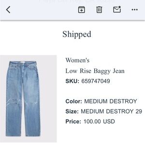 Abercrombie & Fitch The Baggy Low Rise Jean Size 29R Perfect Condition